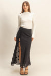 Falda Negra  Larga Maxi Mujer Floral Elegante Con Cordón Ajustable Casual