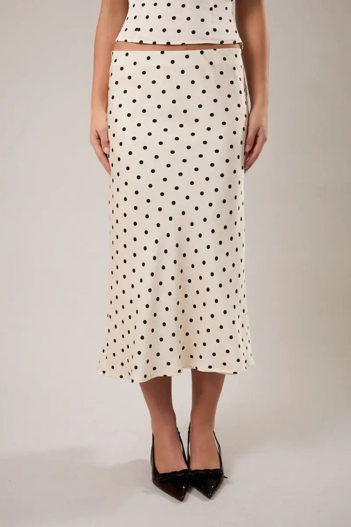Falda Larga Beige Estampado Lunares Tiro Medio - Elegancia Femenina by Lelis Collection