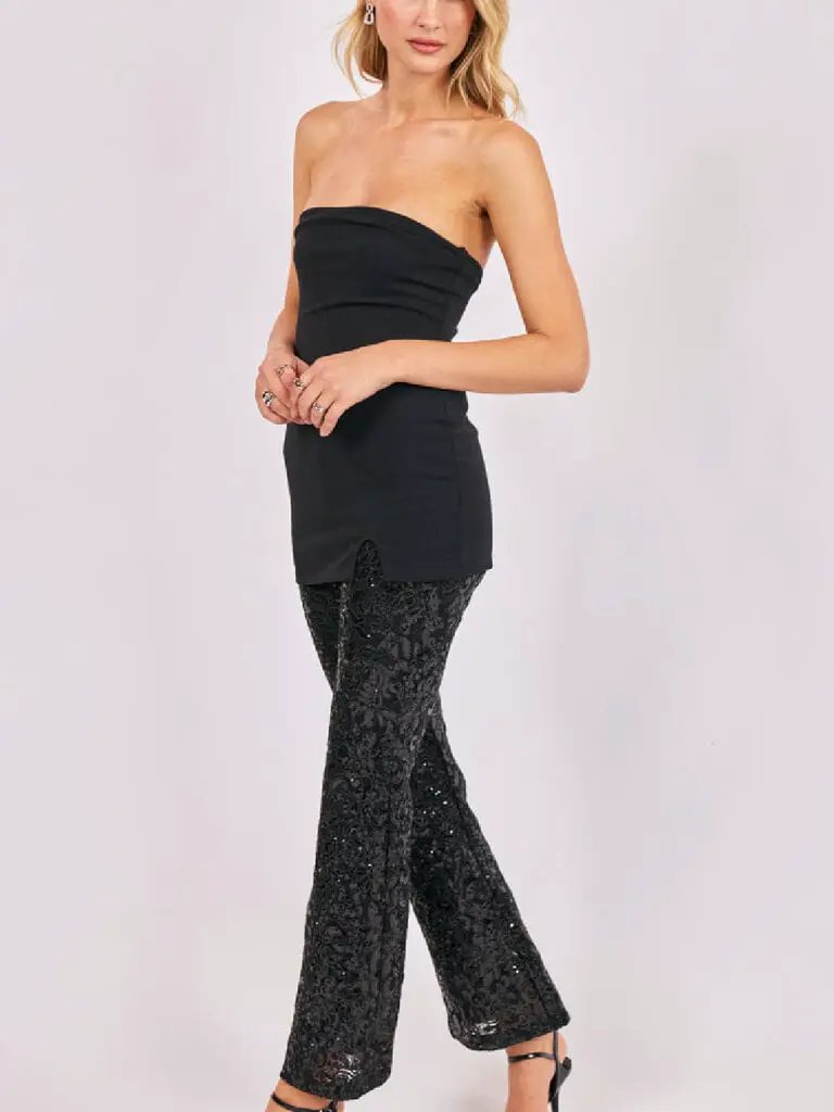 Palazzo Negro de Fiesta Top con Pantalones de Lentejuela by Yanet Collective