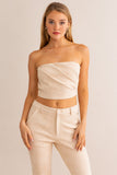 Top Fruncido Strapless Beige