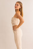 Top Fruncido Strapless Beige