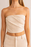 Top Fruncido Strapless Beige