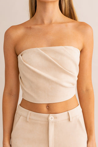 Top Fruncido Strapless Beige