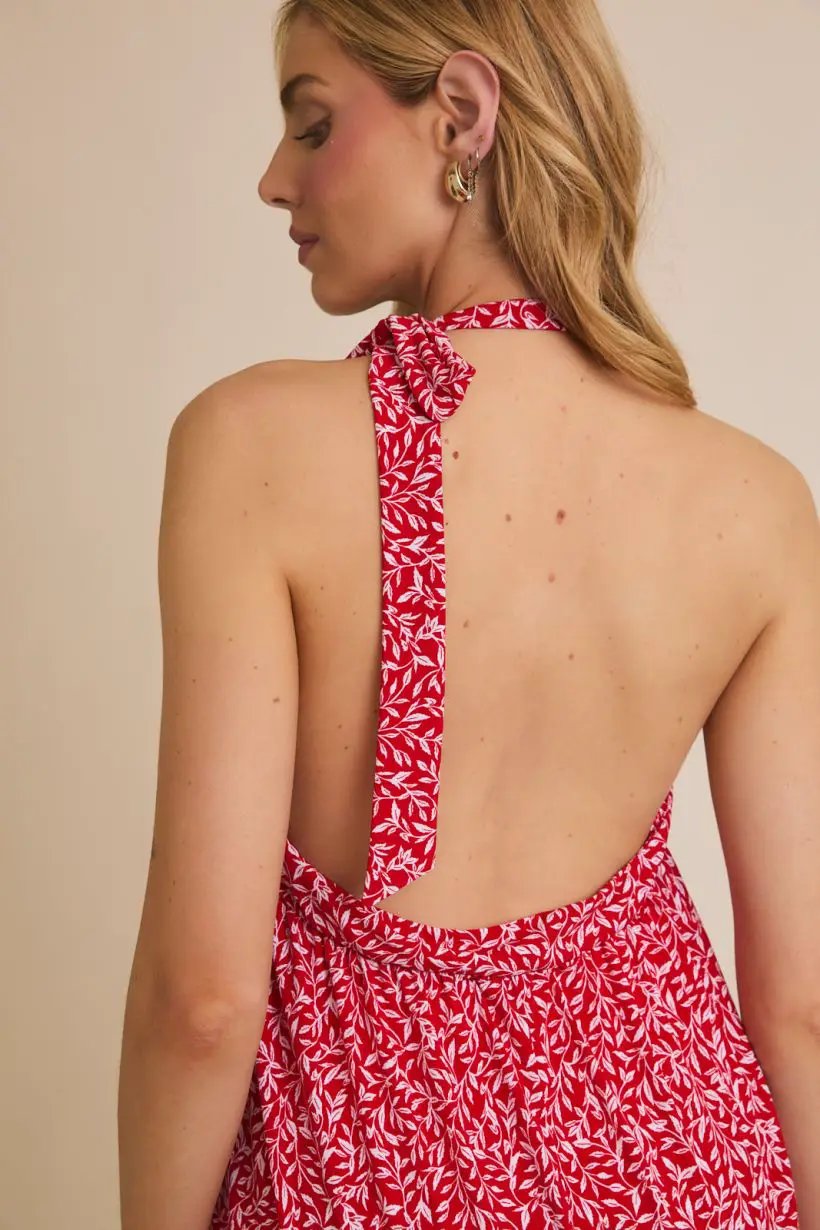 Gilli Round Neck Sleeveless Bow Halter Top – Flowy Printed Summer Blouse - Tops