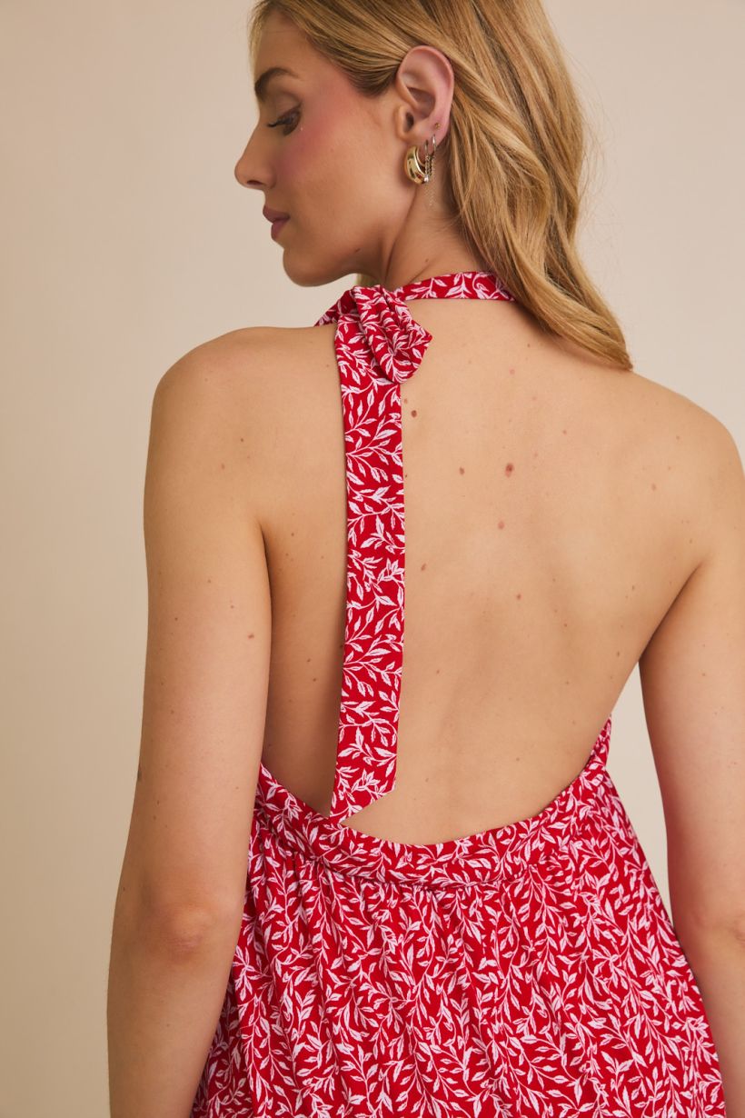 Blusa de Verano sin Mangas con Cuello Redondo y Lazo - Estampado Fluido