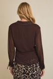 Blusa Chocolate Manga Larga Mujer Elegante con Cuello V y Botones | Top Casual