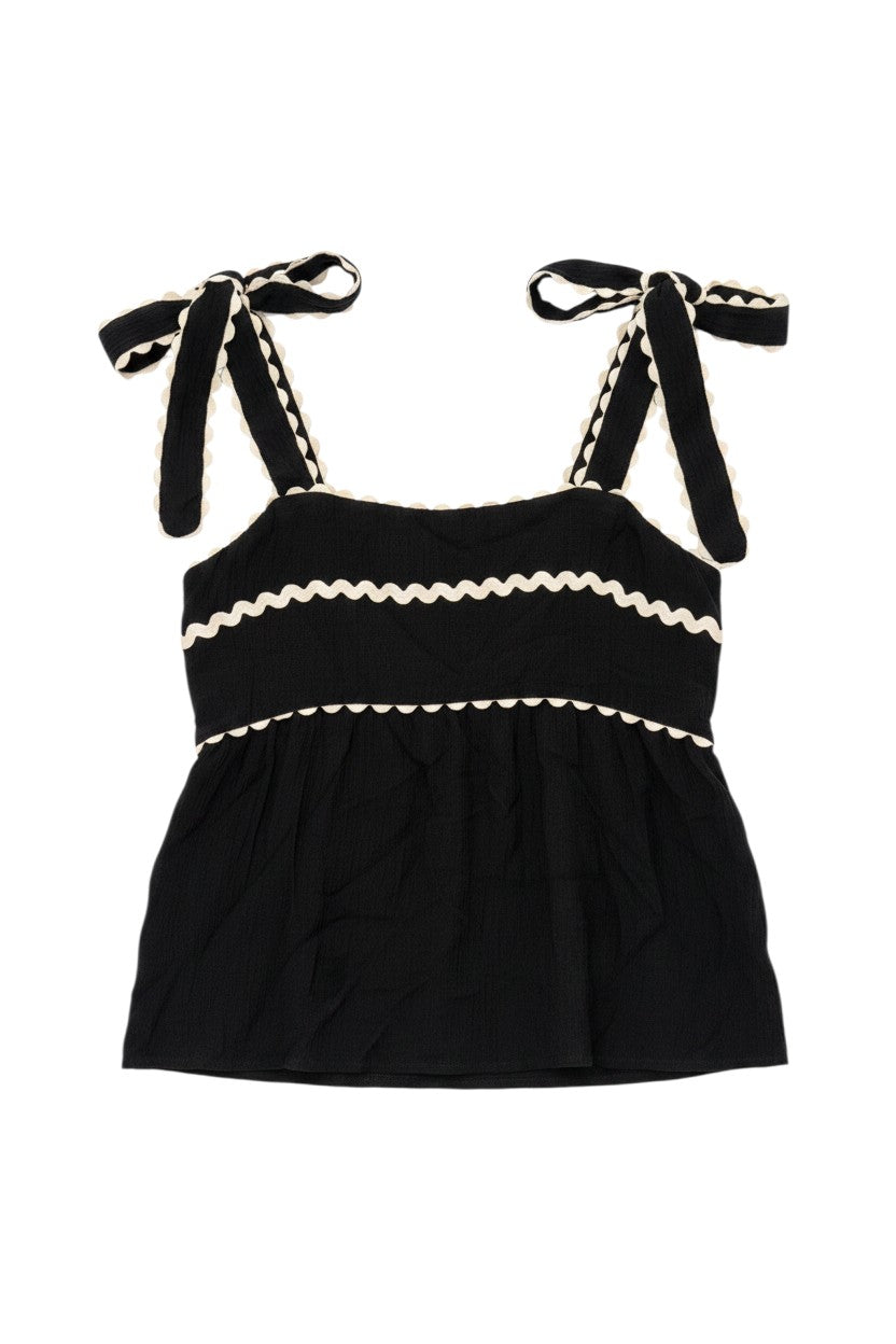 Black Spaghetti Strap Top with Ruffled Trim