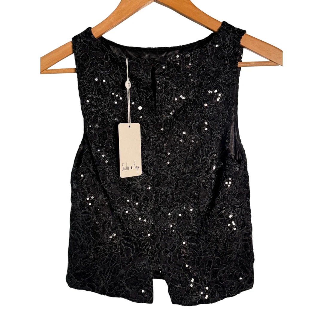 Black Sleeveless Sequin Top with Silver Pleated Skirt