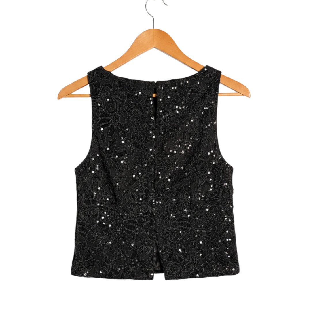 Black Sleeveless Sequin Top with Silver Pleated Skirt
