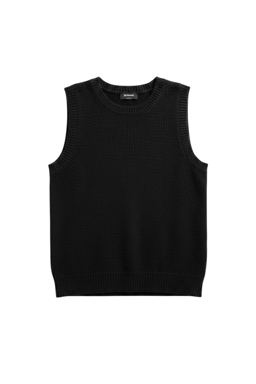 Charcoal Sleeveless Knit Top with Ribbed Texture