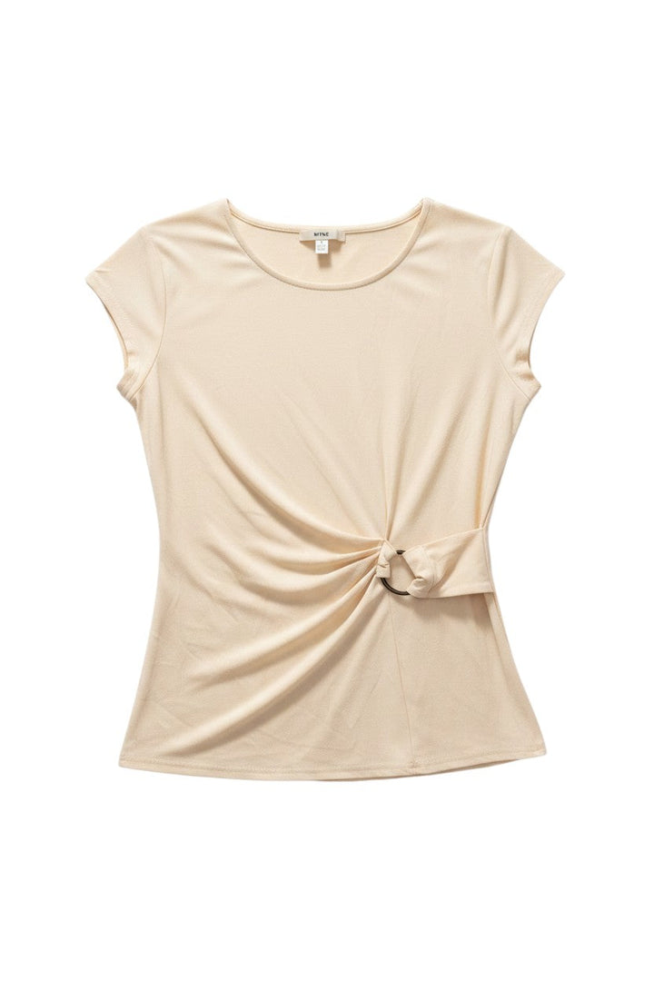 Cream Short Sleeve Top with Knot Detail