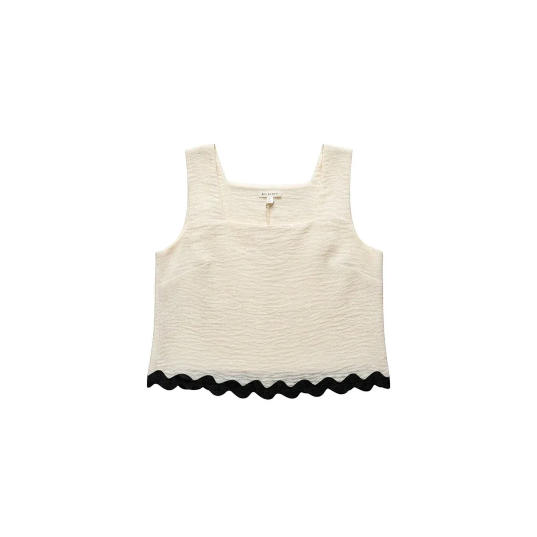 Cream Square Neck Crop Top with Scalloped Hem