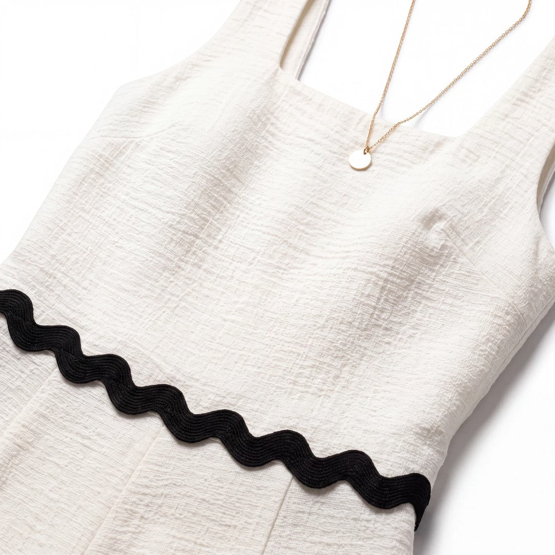 Cream Square Neck Crop Top with Scalloped Hem