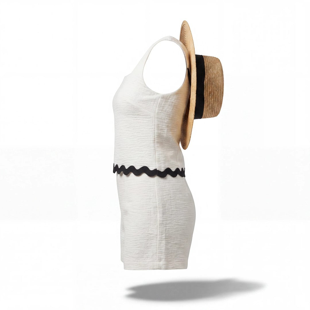Cream Square Neck Crop Top with Scalloped Hem