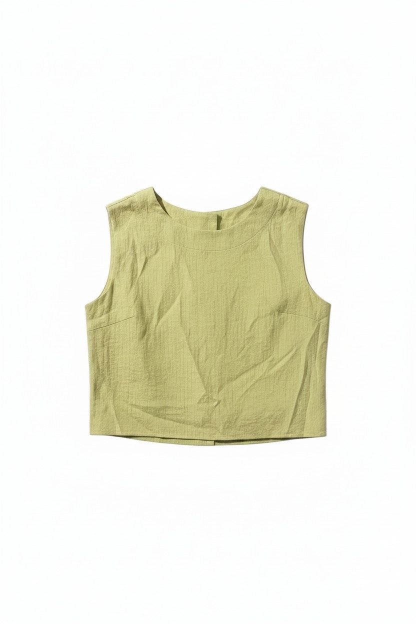Lime Green Sleeveless Crop Top with Textured Fabric