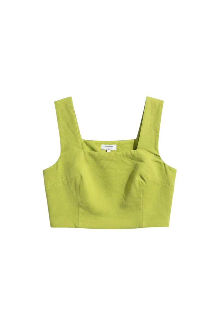 Lime Green Sleeveless Crop Top with Textured Finish