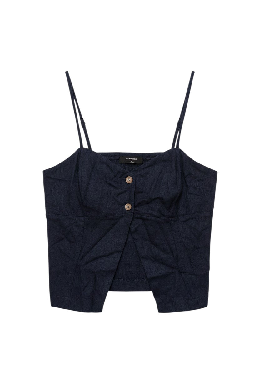 Navy Button-Up Cropped Tank Top with Adjustable Straps