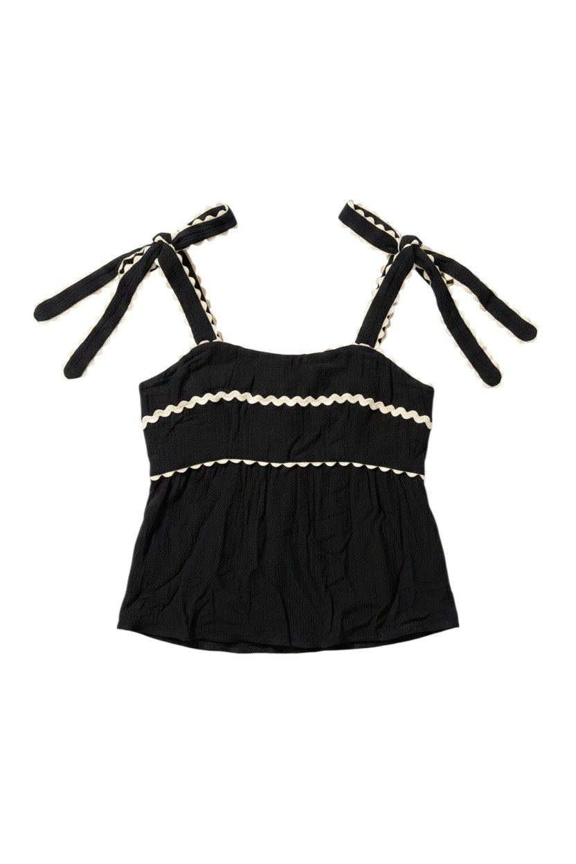 Navy Square Neck Sleeveless Top with Ruffle Trim