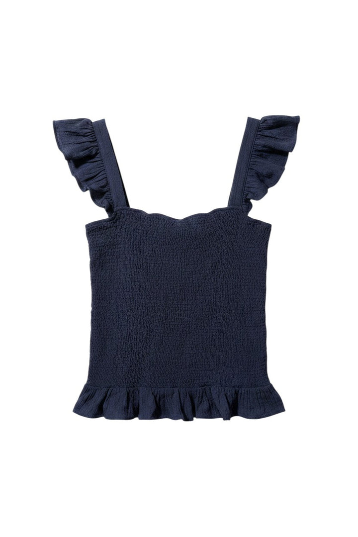 Navy Sleeveless Ruffled Top with Flutter Sleeves