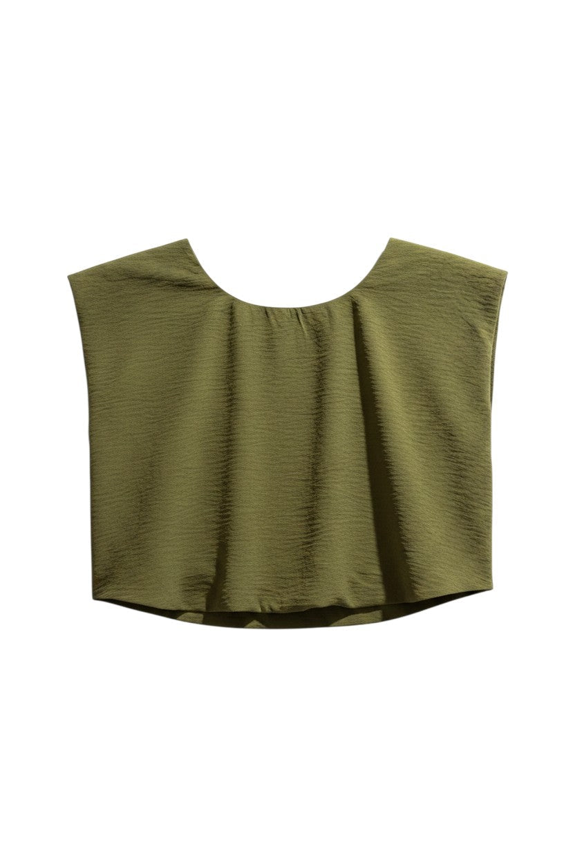 Olive Square Neck Top with Pleated Detail