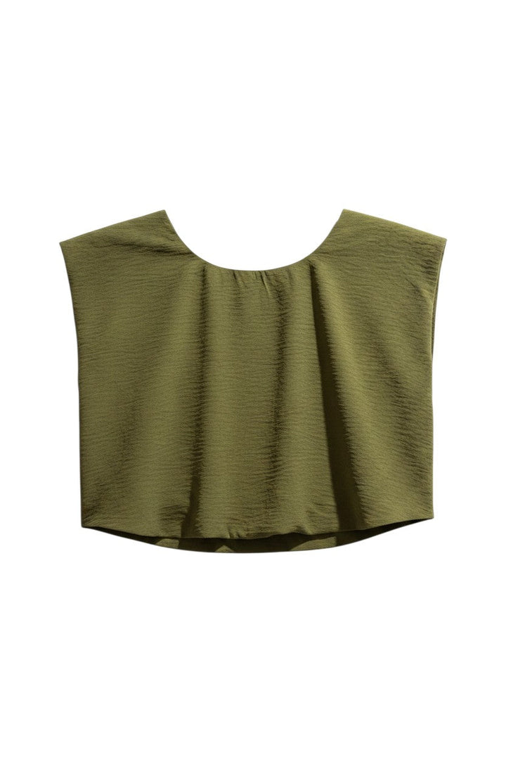 Olive Square Neck Top with Pleated Detail