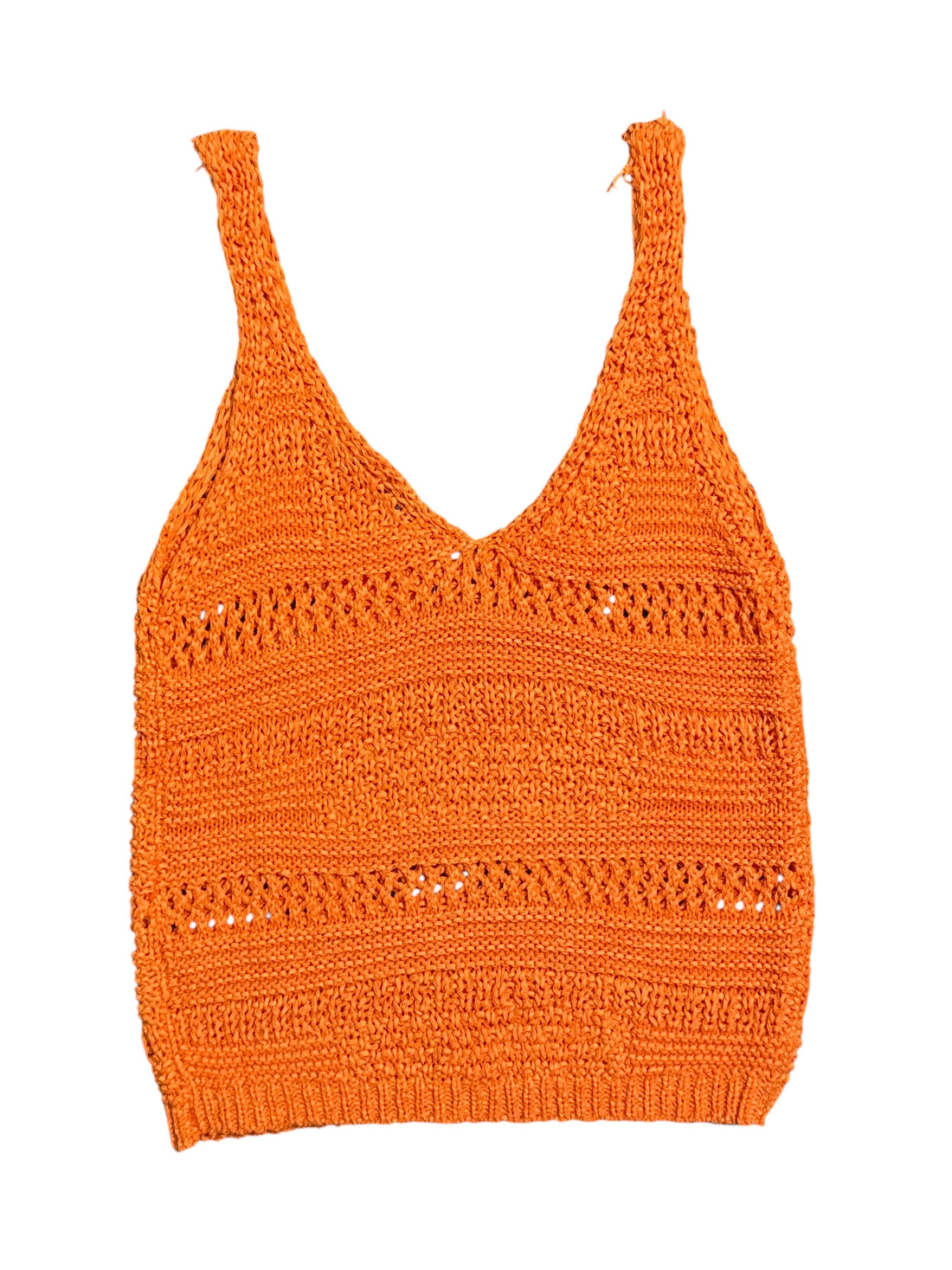 Orange Spaghetti Strap Crochet Top with V-Neck