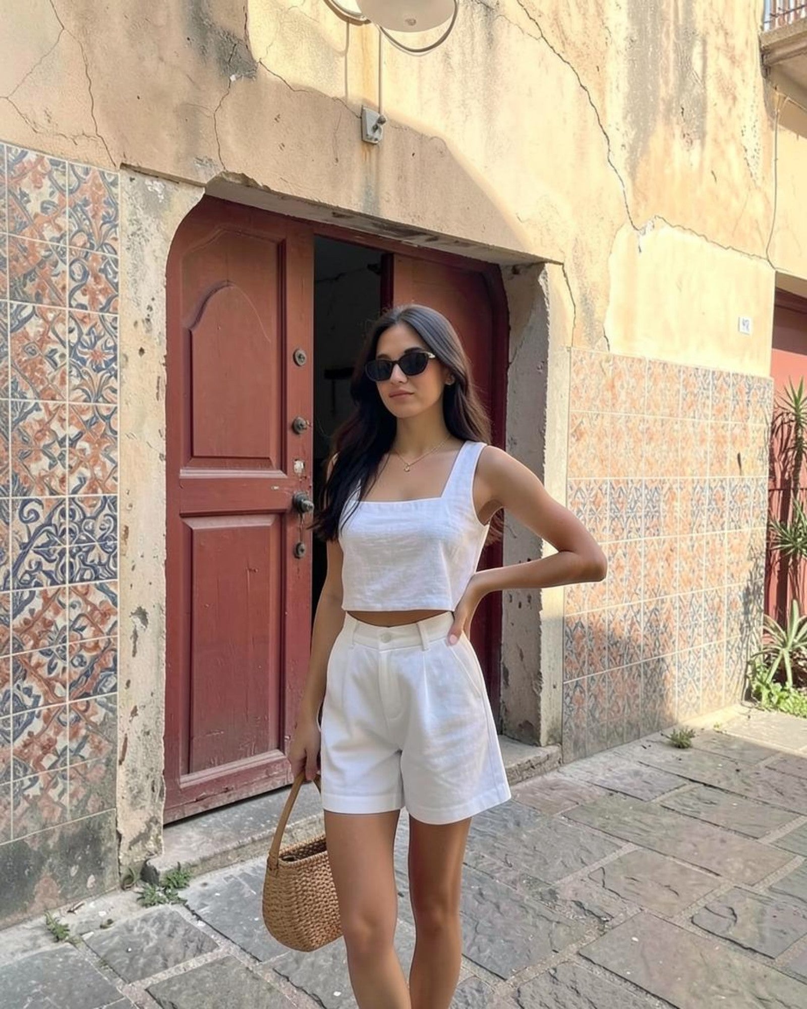 White Square Neck Sleeveless Romper with Cutouts