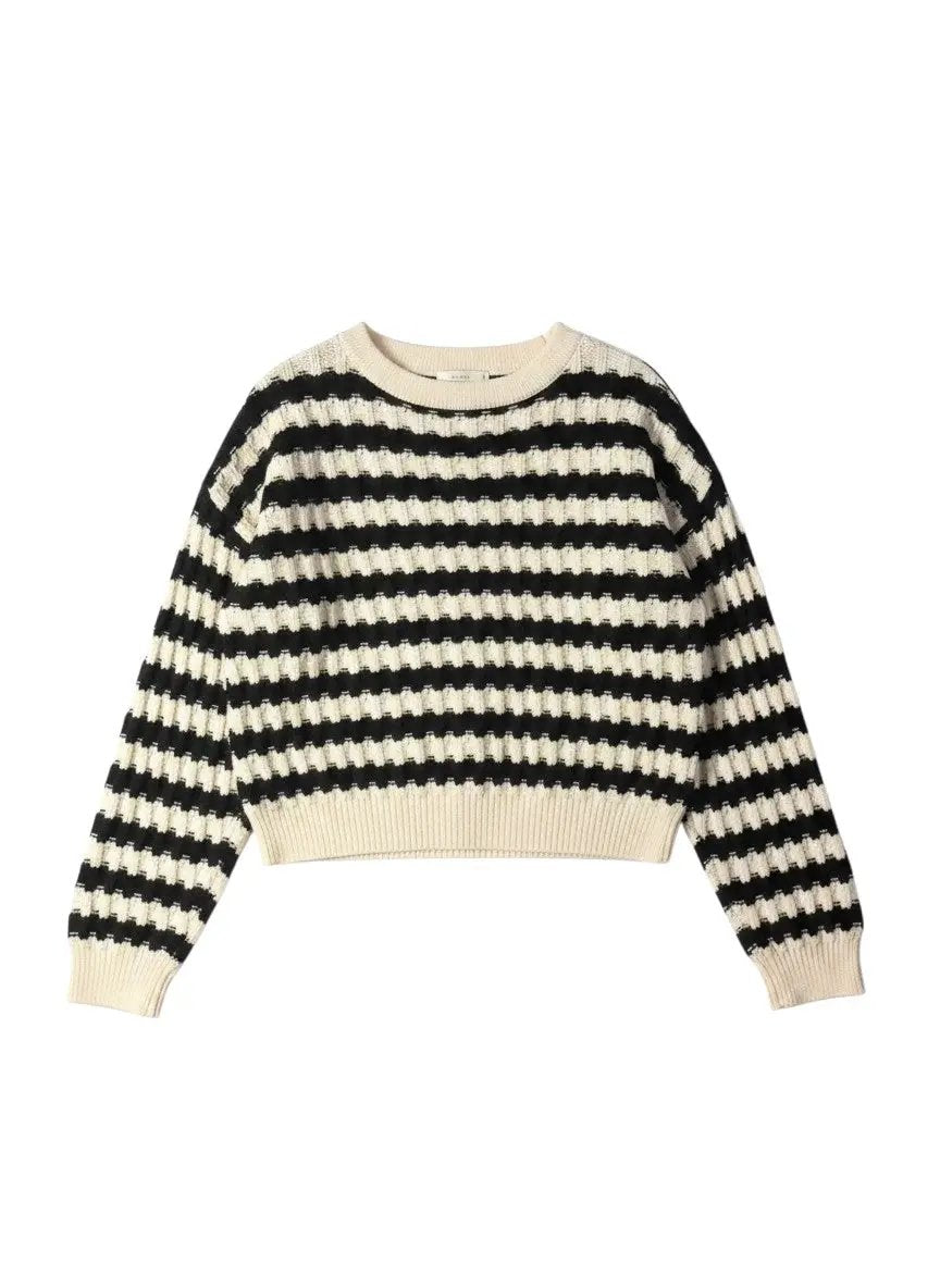 Suéter a rayas negro con beige manga larga by Yanet Collective