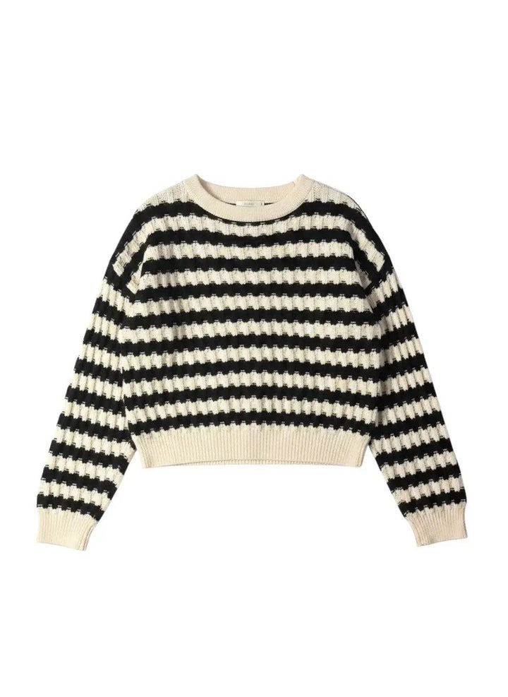 Suéter a rayas negro con beige manga larga by Yanet Collective