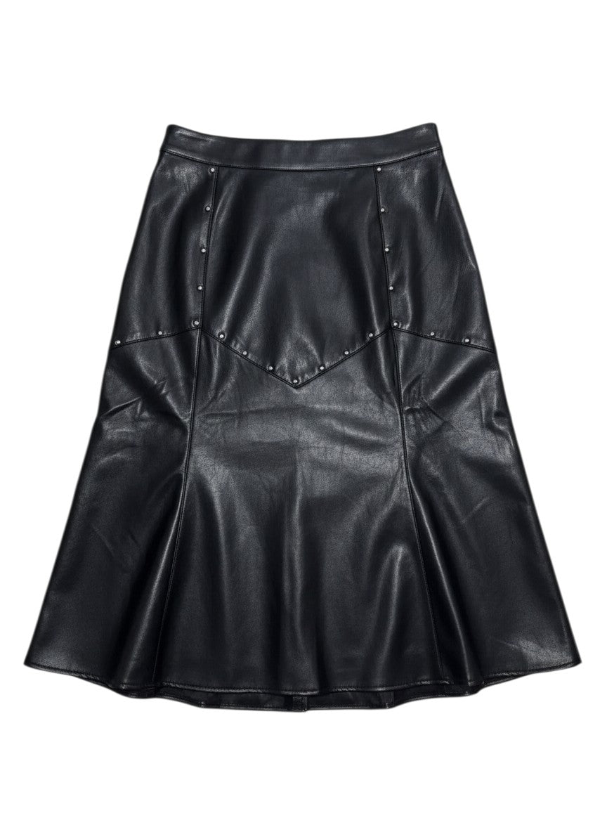 Falda Midi Vinipiel Negra con estoperoles by Yanet Collective