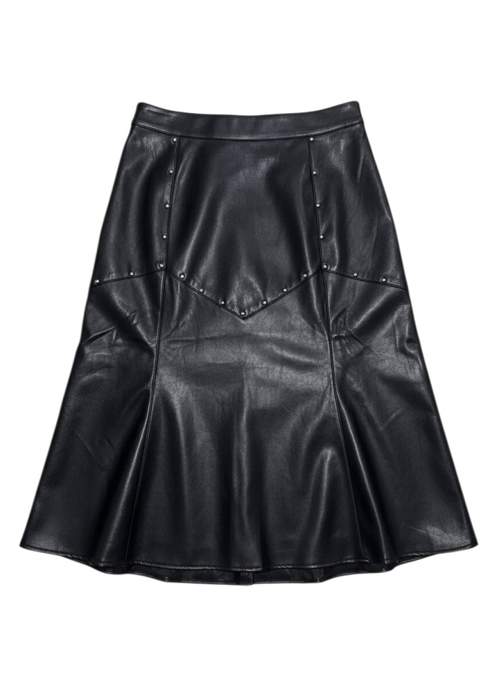 Falda Midi Vinipiel Negra con estoperoles by Yanet Collective