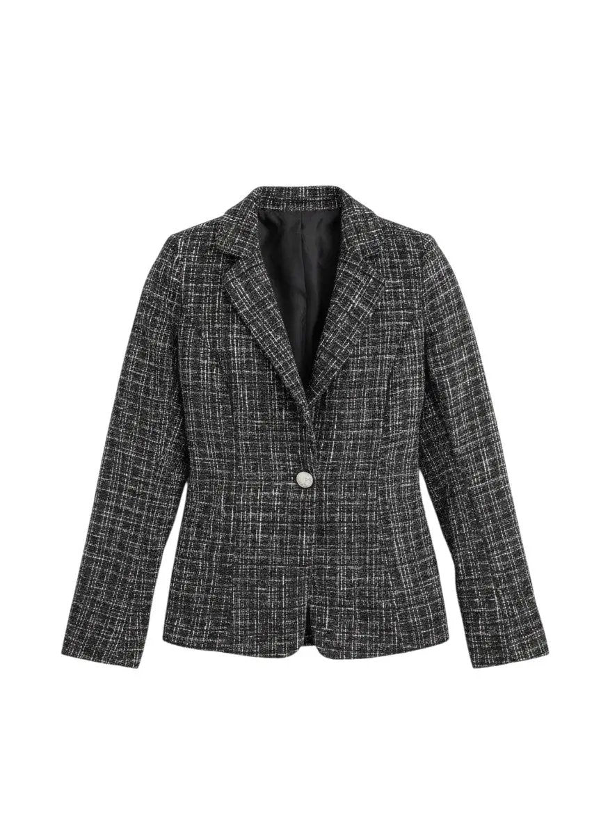 Saco negro tela tweed cuadros by Yanet Collection