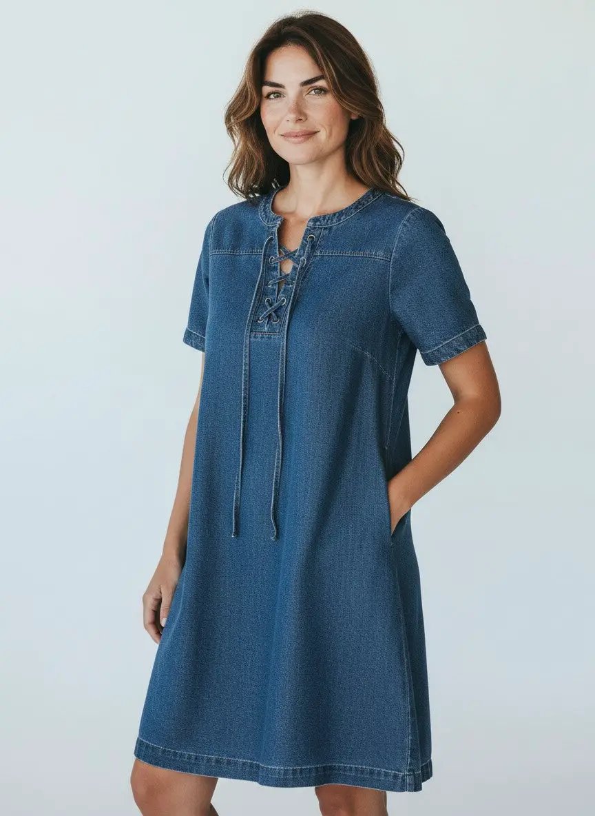 Vestido mezclilla manga corta by Yanet Collective
