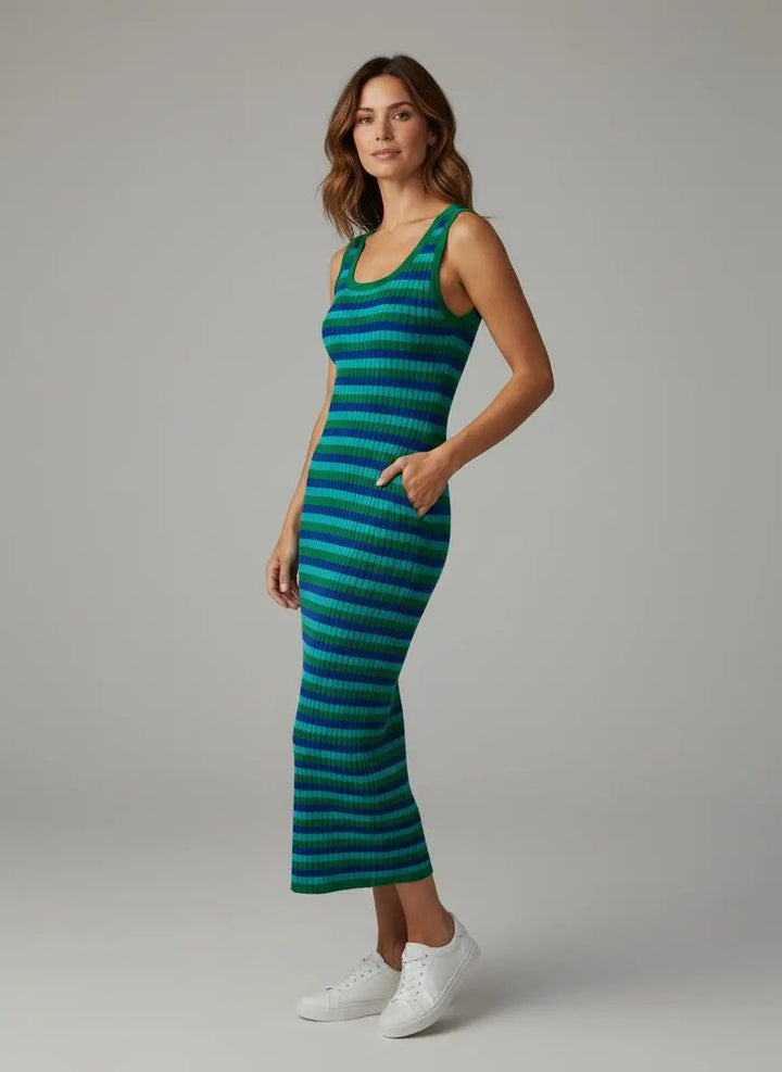Vestido rayas azul verde by Yanet Collective