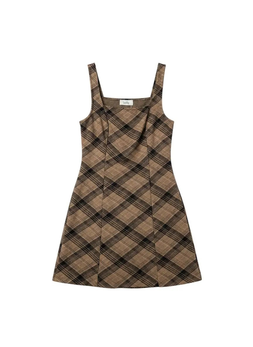 Vestido café a cuadros by Yanet Collective