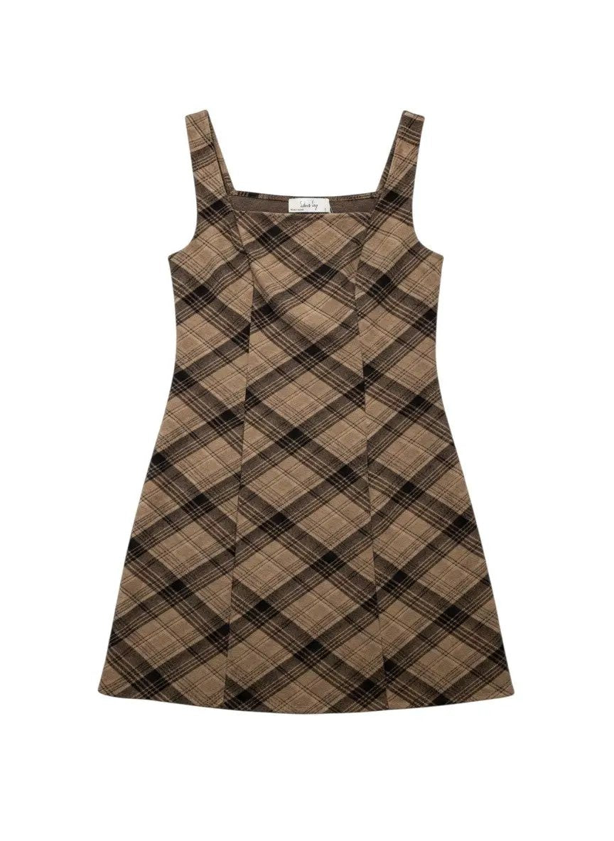 Vestido café de cuadros by Yanet Collective