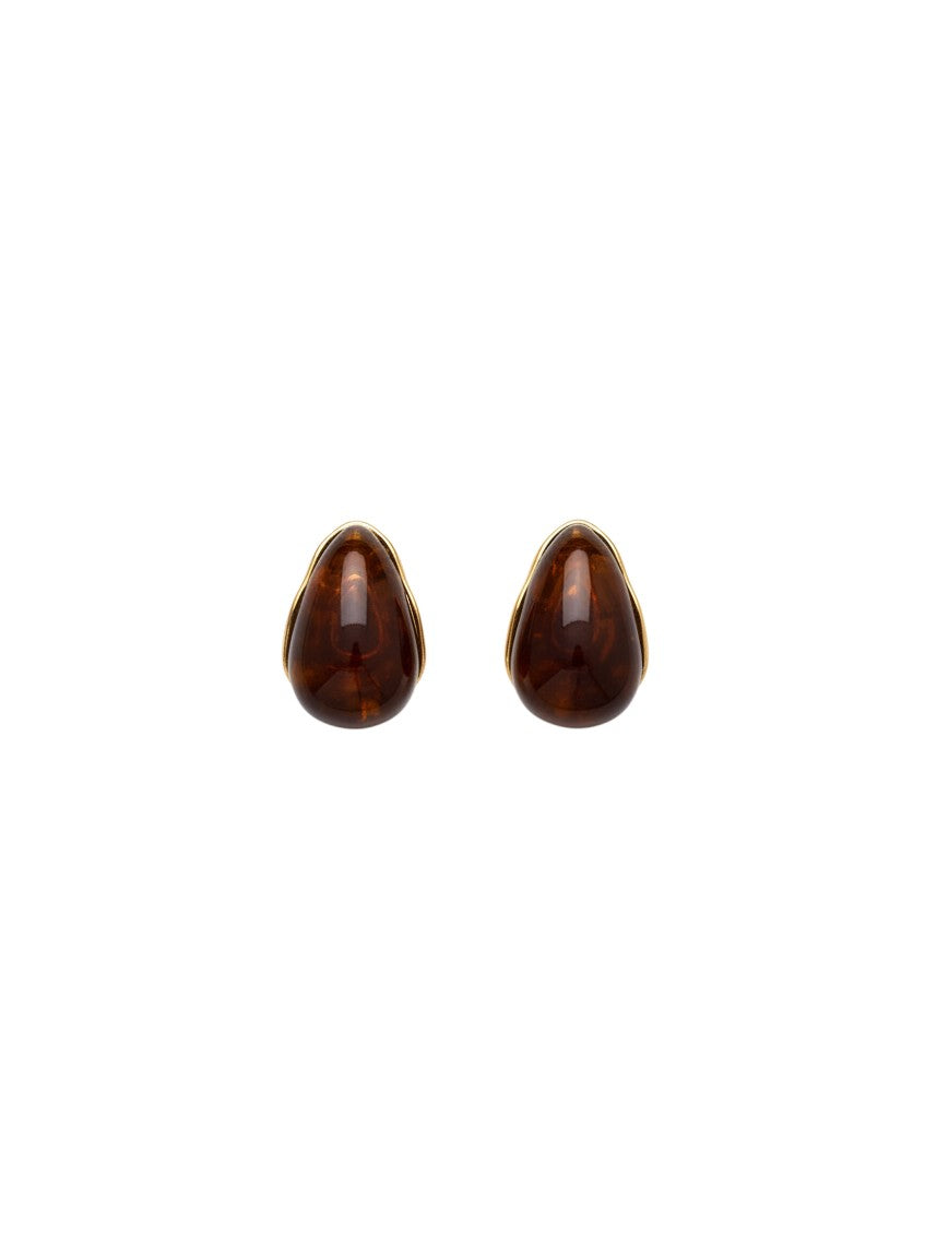 Yanet Collective brown teardrop stud earrings with a smooth resin finish and gold-tone trim