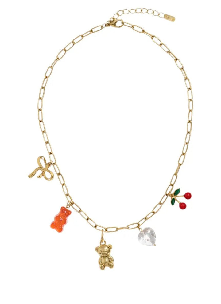 Collar dijes osito cerezas corazón mono by Yanet Collective