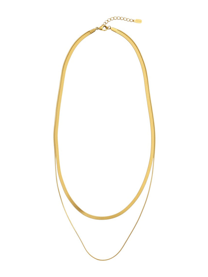 Yanet Collective gold-toned double-layered herringbone chain necklace with a delicate snake chain
