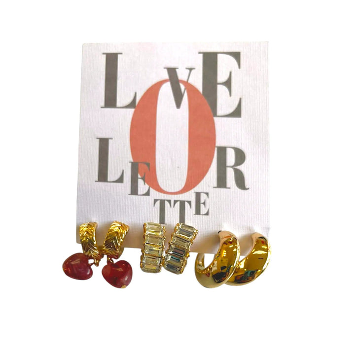 Trio Aretes chapados en oro corazon y arracadas by Yanet Collective
