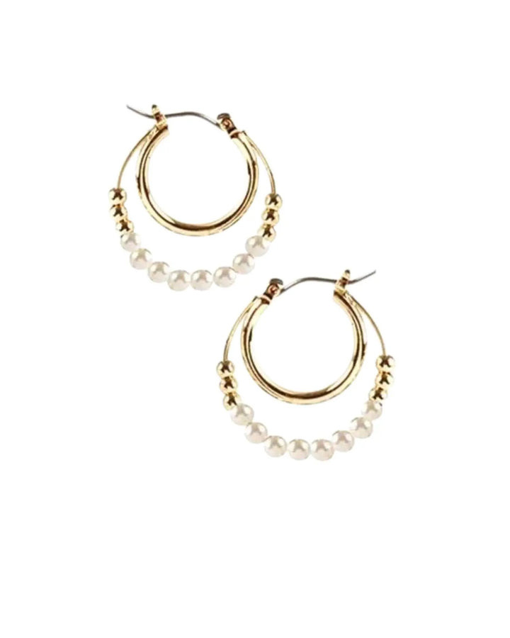 Double Hoop Pearl Drop Earrings by Joia Accessory