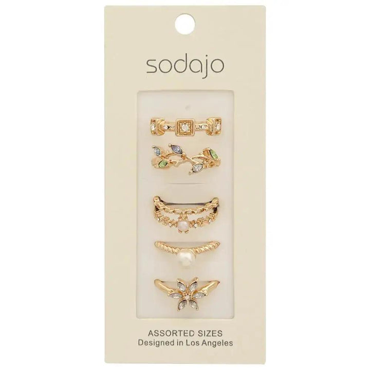 Conjunto de anillos surtidos de metal, diamantes de imitación y perlas de SODAJO by SODAJO
