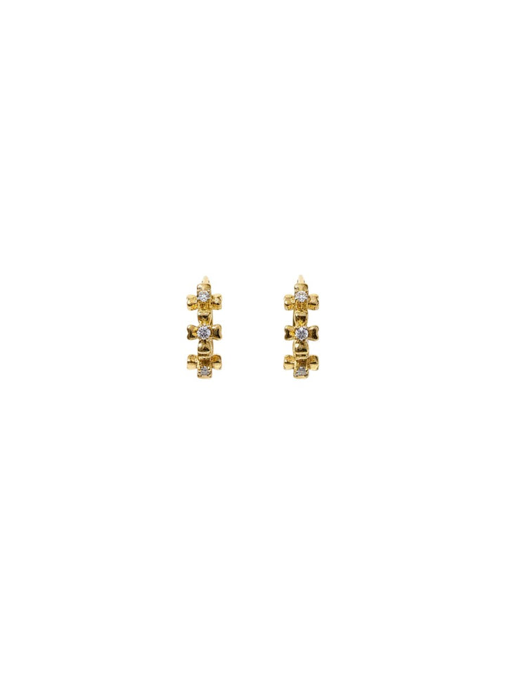 Yanet Collective gold hoop earrings featuring a delicate textured design with embedded clear stones