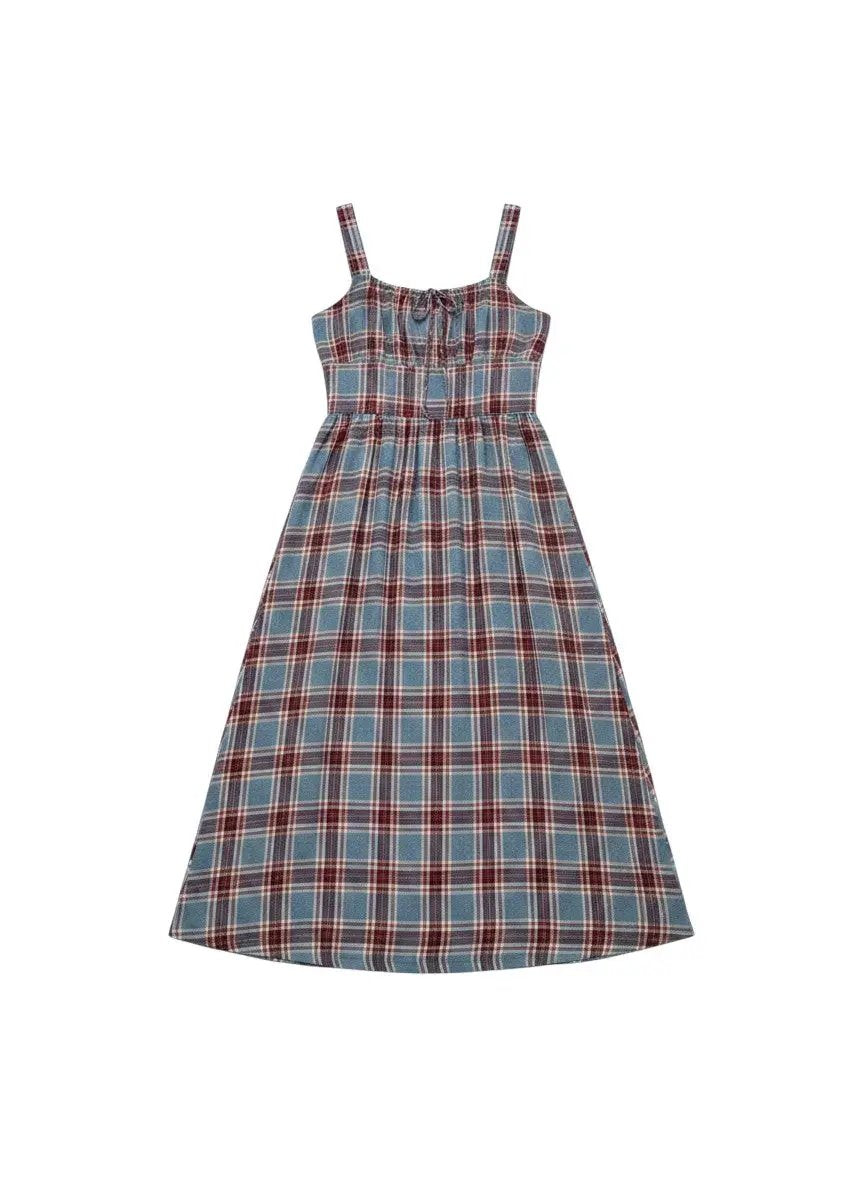 Vestido a cuadros azul y vino by Yanet Collective