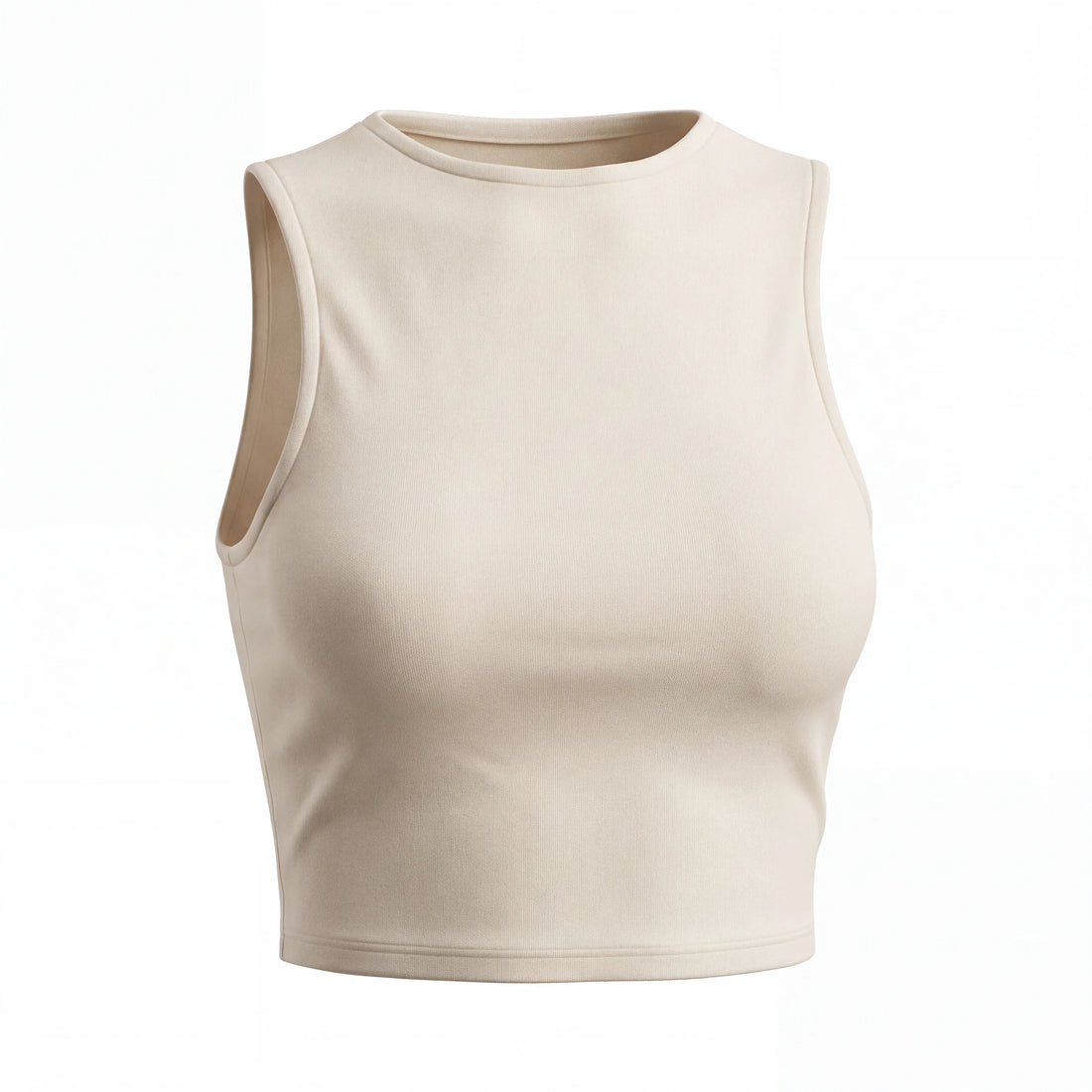 Top corto sin mangas Yanet Collective en color crema con tejido suave y diseño minimalista de ajuste relajado