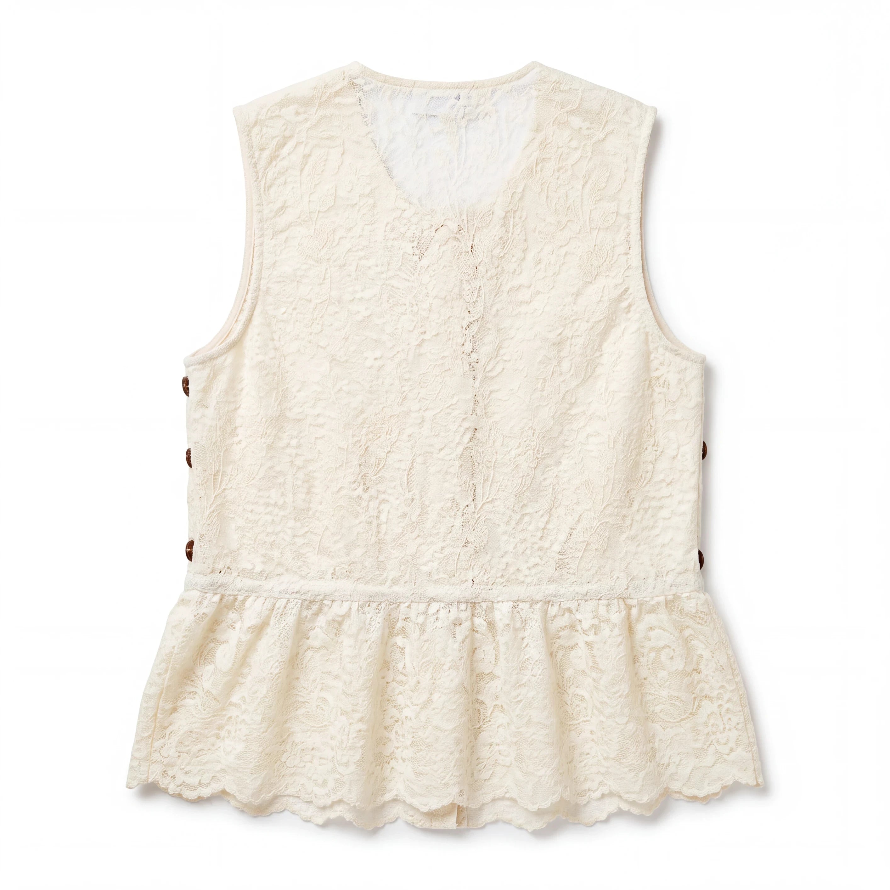Top peplum Yanet Collective color crema sin mangas con encaje texturizado y detalles de botones laterales