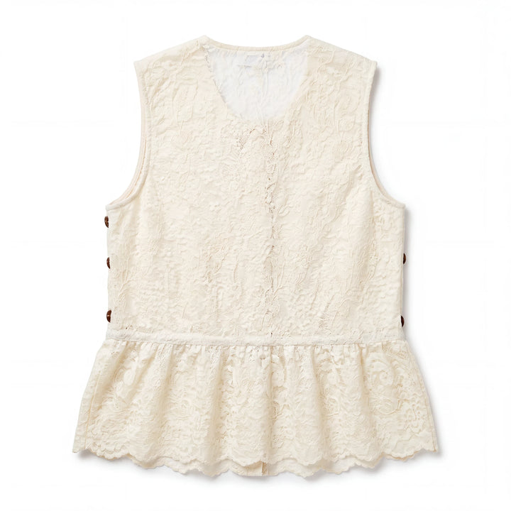 Top peplum Yanet Collective color crema sin mangas con encaje texturizado y detalles de botones laterales