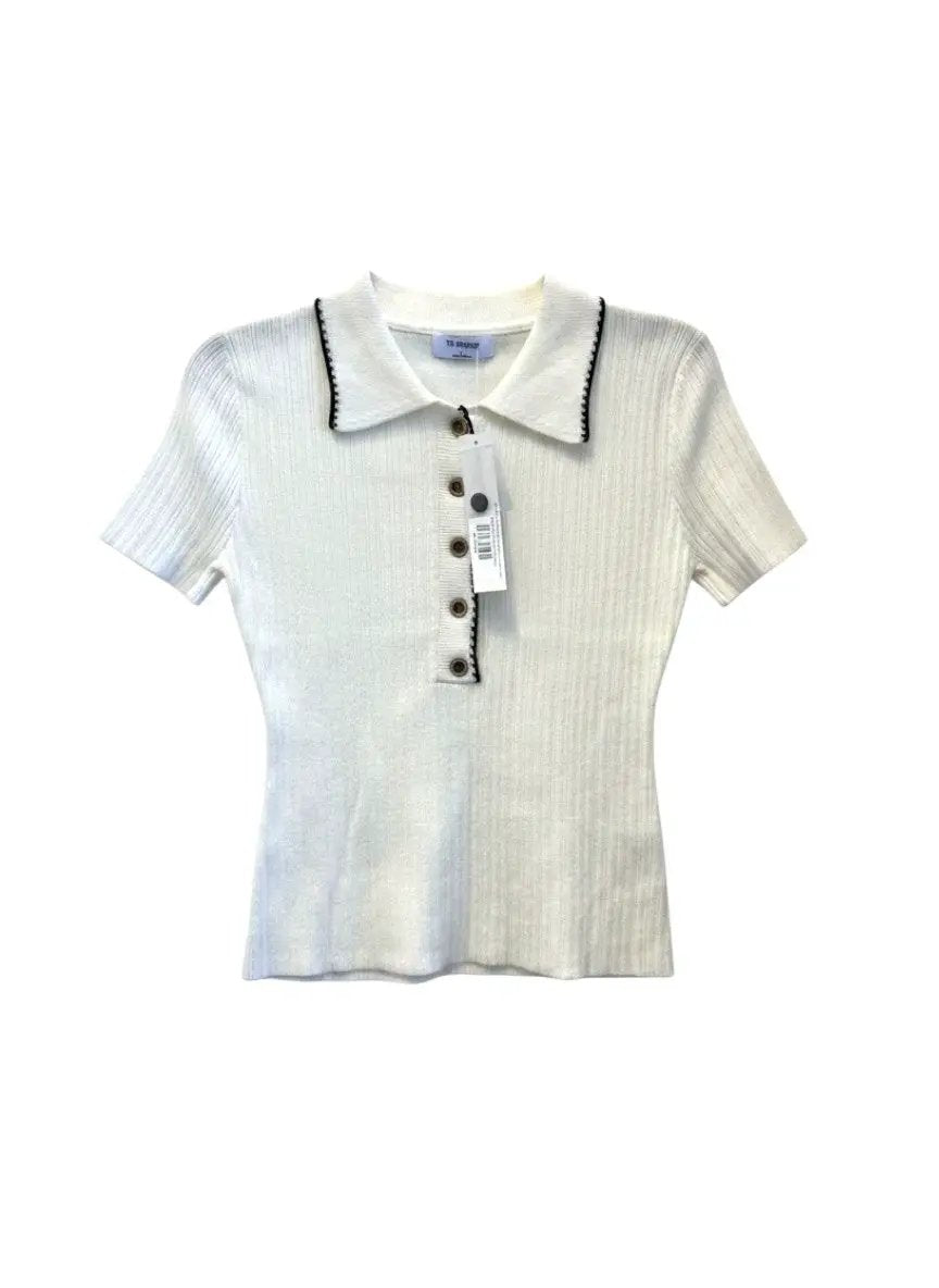 Polo tejido con Botonadura y Detalle Contrastado Blanco by Yanet Collective