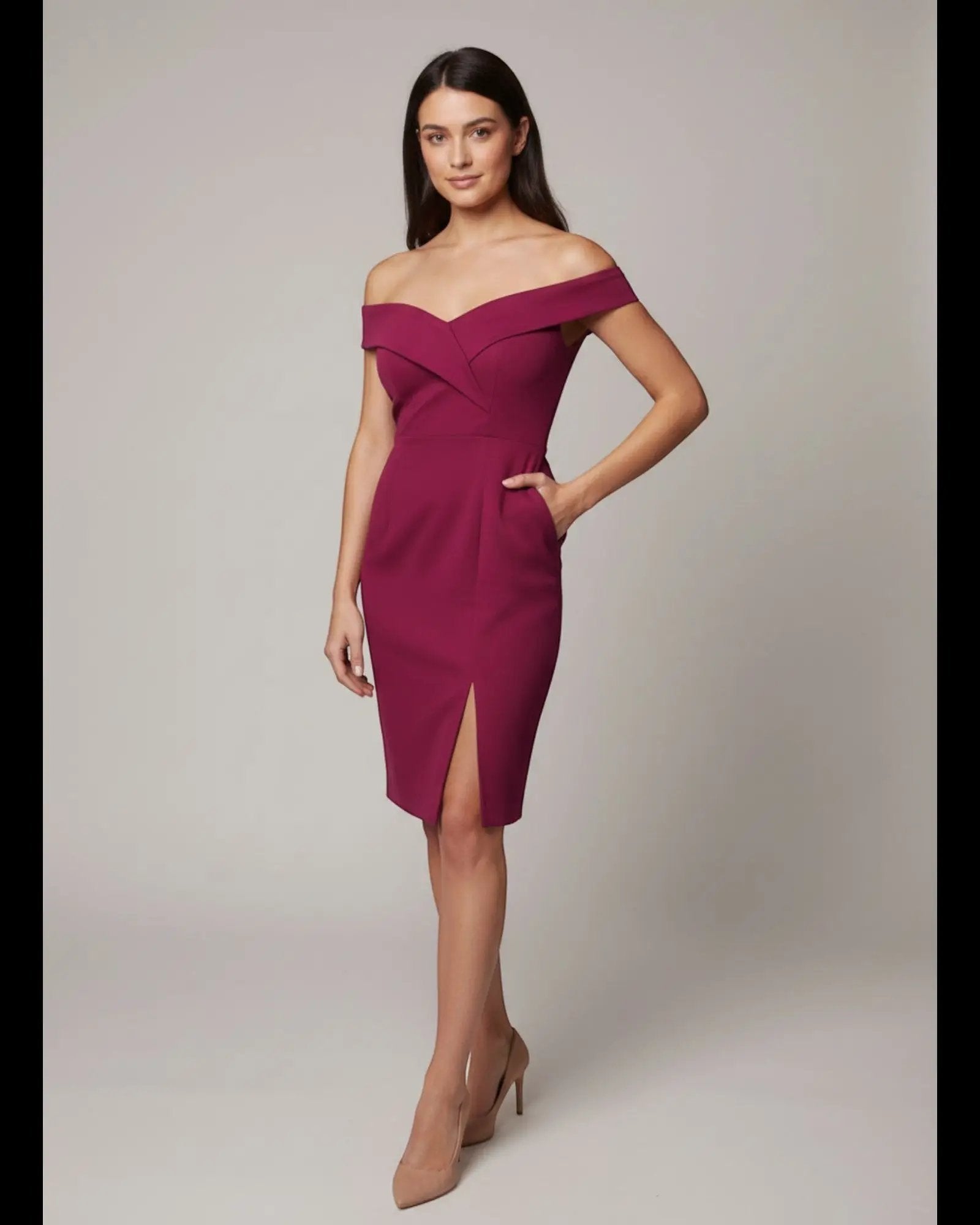 Vestido morado vino corto by Yanet Collection