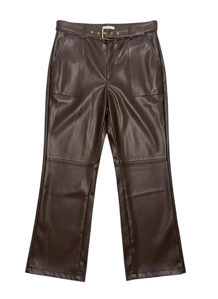 Pantalón Vinipiel Pierna Ancha con Cinturon Cafe by Yanet Collective